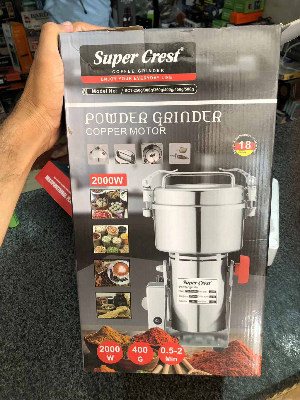 Super Crest 2000W Electric Powder Grinder & Coffee Grinder – Stainless Steel Spice Grinding Machine